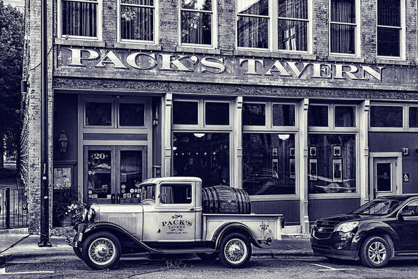 Packs Tavern Black And White Poster featuring the photograph Packs Tavern Black and White by Sharon Popek