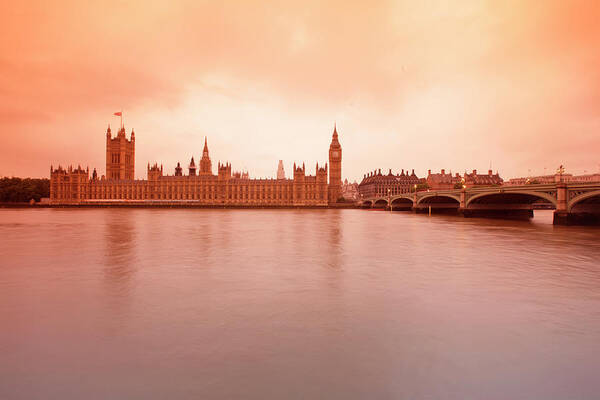 Clock Tower Poster featuring the photograph Palace Of Westminster At Sunset by Massimo Pizzotti