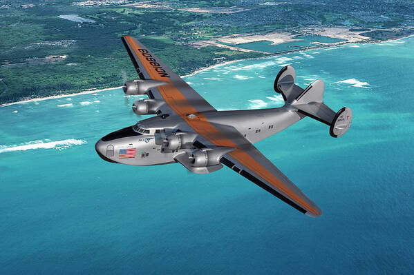  Poster featuring the digital art Pan Am Clipper Flying Boat by Erik Simonsen