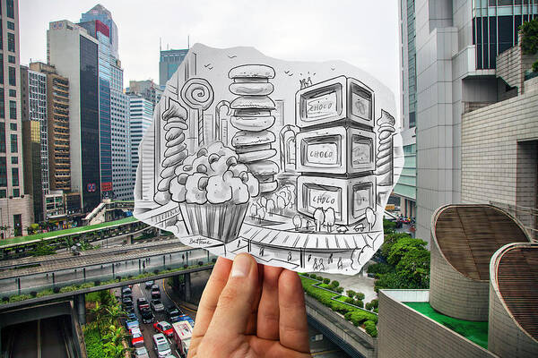 Pencil Vs Camera - City Candies Poster featuring the photograph Pencil Vs Camera - City Candies by Ben Heine