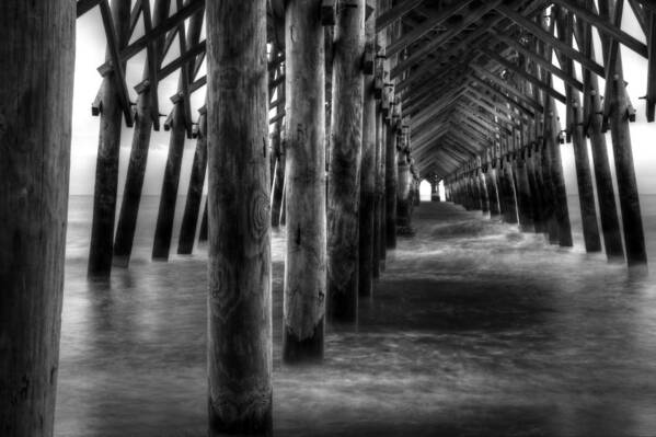 Pier Pilings Poster featuring the photograph Pier Pilings In Black And White by Carol Montoya