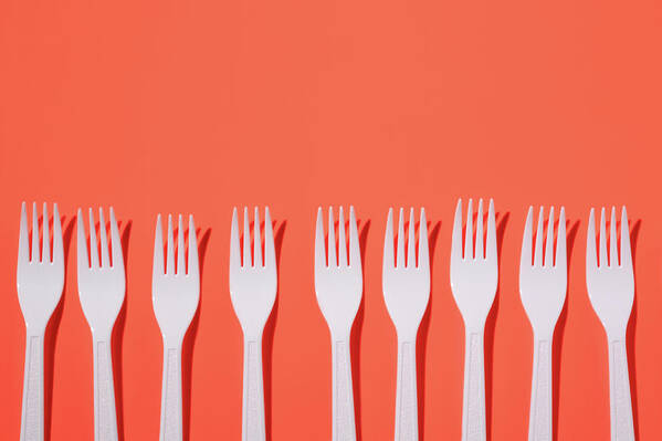 Orange Color Poster featuring the photograph Plastic Forks by Paul Taylor