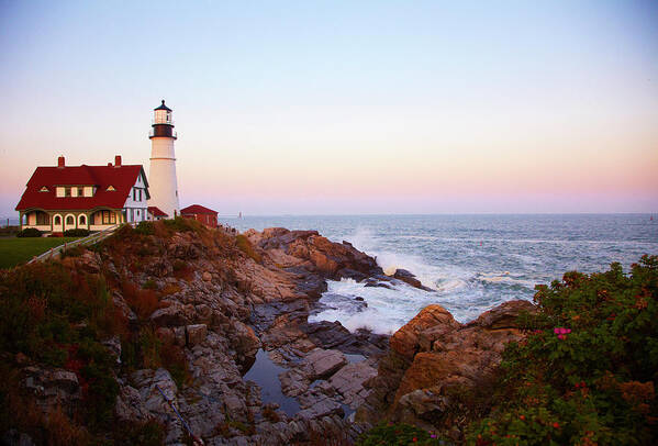Scenics Poster featuring the photograph Portland Head Lighthouse At Sunset by Thomas Northcut