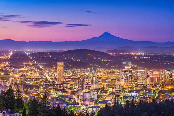 Landscape Poster featuring the photograph Portland, Oregon, Usa Downtown Skyline by Sean Pavone