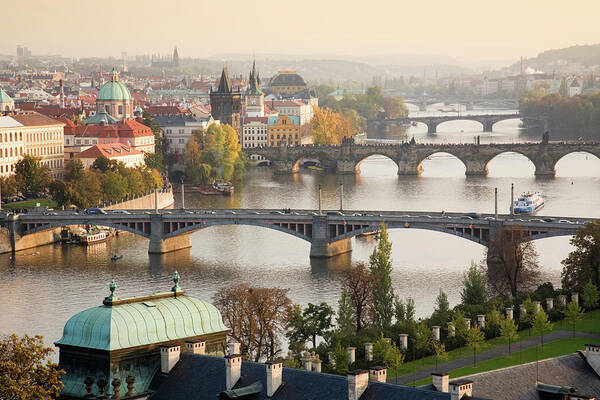 Scenics Poster featuring the photograph Prague Cityscape With The Vltava River by Uyen Le