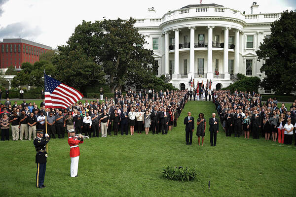 Silence Poster featuring the photograph President Obama Observes Moment Of by Chip Somodevilla