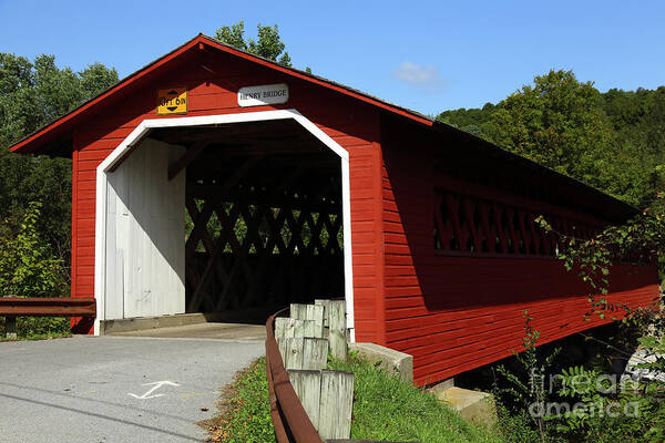 Red Covered Bridge Poster featuring the photograph Red Bridge by Terri Brewster
