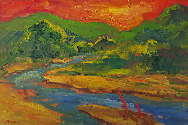 Landscape Poster featuring the painting Red Sky Blue Well by Michael Shipman