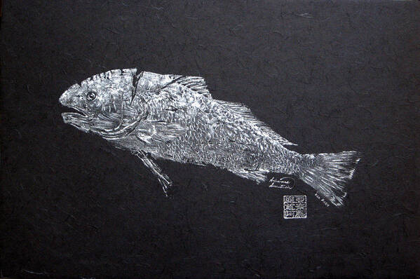 Redfish Poster featuring the painting Redfish - Silver on Black Background by Adrienne Dye