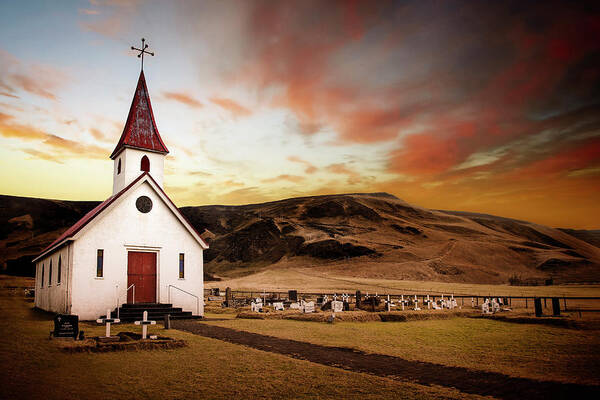 Iceland Poster featuring the photograph Reyniskirkja Lutheran Church in Iceland by Kathryn McBride