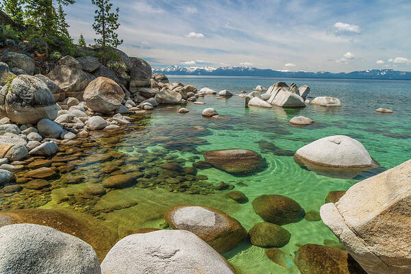 Tranquility Poster featuring the photograph Rocks At Edge Of Lake, Lake Tahoe, Usa by Stuart Dee