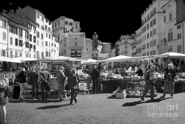 Black And White Poster featuring the photograph Rome - Campo De Fiori by Stefano Senise