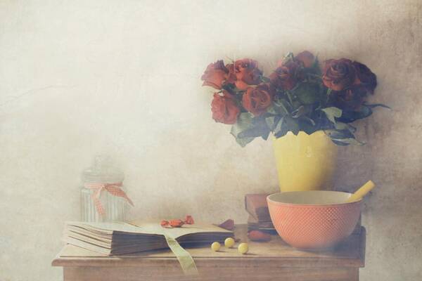 Still Life Poster featuring the photograph Roses For Grandma by Delphine Devos