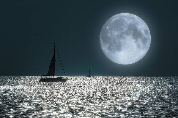 Composite Poster featuring the photograph Sailing into the Full Moon by Wolfgang Stocker
