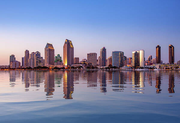 San Diego Poster featuring the photograph San Diego Skyline at sunset from Coronado by Steven Heap