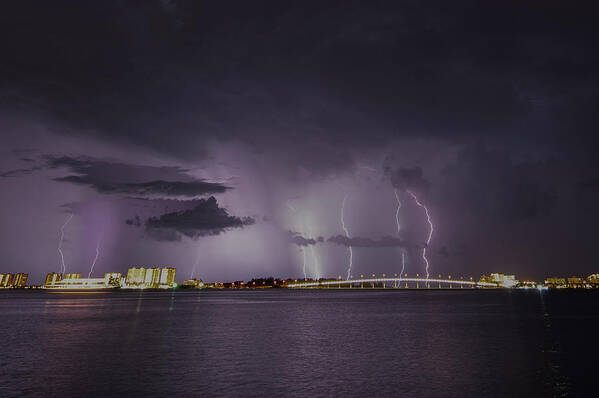 Clouds Poster featuring the photograph Sand Key Bridge Lightning by Joe Leone