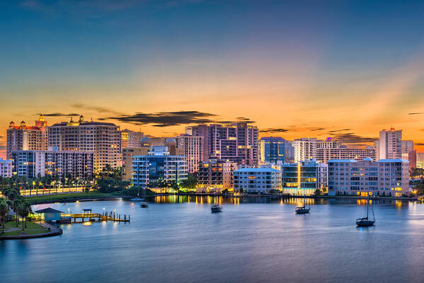 Landscape Poster featuring the photograph Sarasota, Florida, Usa Downtown Skyline by Sean Pavone
