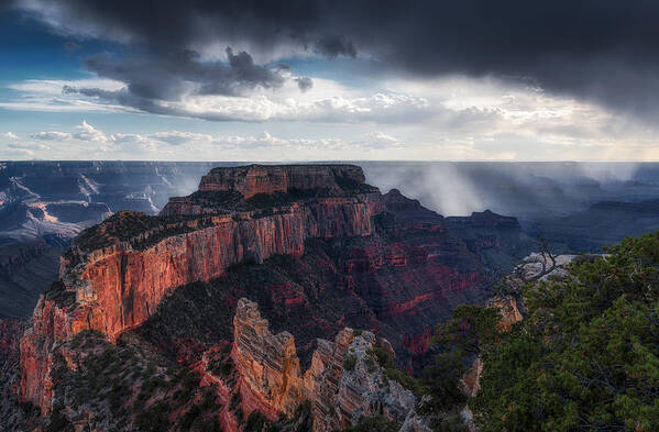 Clouds Poster featuring the photograph Scattered Showers At Grand Canyon by Aidong Ning