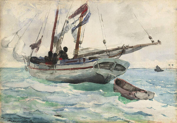 19th Century Art Poster featuring the drawing Schooner - Nassau by Winslow Homer
