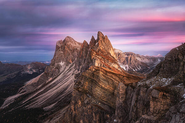 Mountains Poster featuring the photograph Seceda Mountain At Blue Hours by Yimei Sun