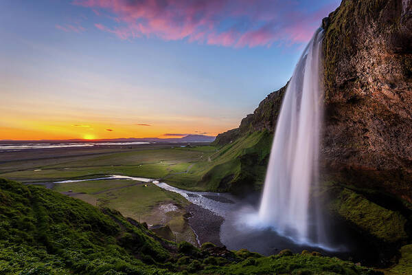 Iceland Poster featuring the photograph Seljalandsfoss at Sunset by Peter OReilly