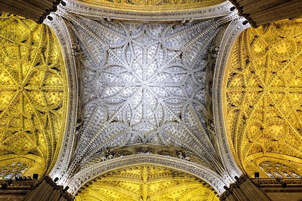 Ceiling Poster featuring the photograph Seville Cathedral Ceiling by Elizabeth Allen