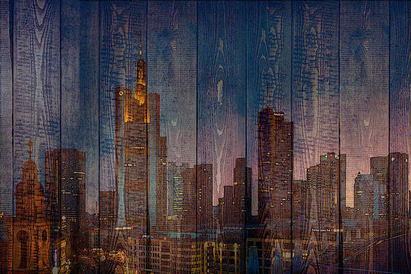 Frankfurt Poster featuring the mixed media Skyline of Frankfurt, Germany on Wood by Alex Mir