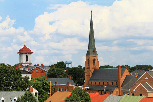 Scenics Poster featuring the photograph Small Town Steeples And Rooftops by Williamsherman