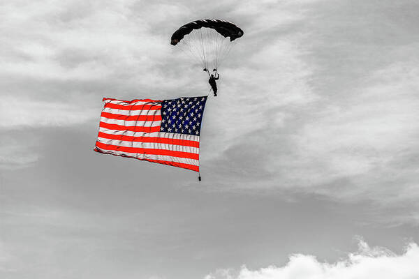 Socom Poster featuring the photograph SOCOM Flag Jump in selective color by Doug Camara