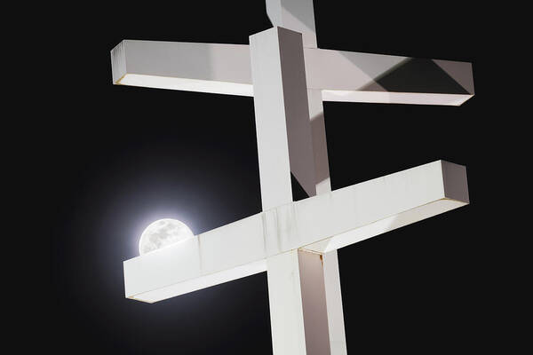 America Poster featuring the photograph Son and Moon - Supermoon at Cross Church by Gregory Ballos