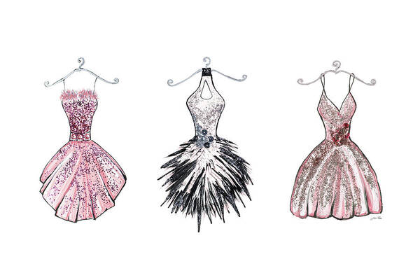 Sparkling Poster featuring the mixed media Sparkling Dress Trio by Gina Ritter