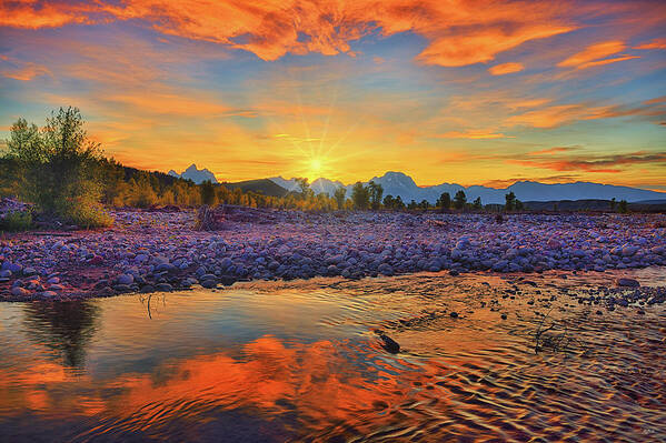 Grand Teton National Park Poster featuring the photograph Spread Creek Autumn Sunset Reflections by Greg Norrell