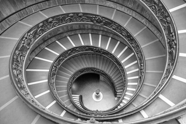 Black And White Poster featuring the photograph Spiral Stairs in the Vatican by Patricia Caron