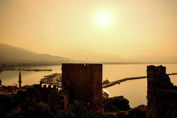 Sunrise Poster featuring the photograph Sunrise above the red tower of Alanya by Sun Travels