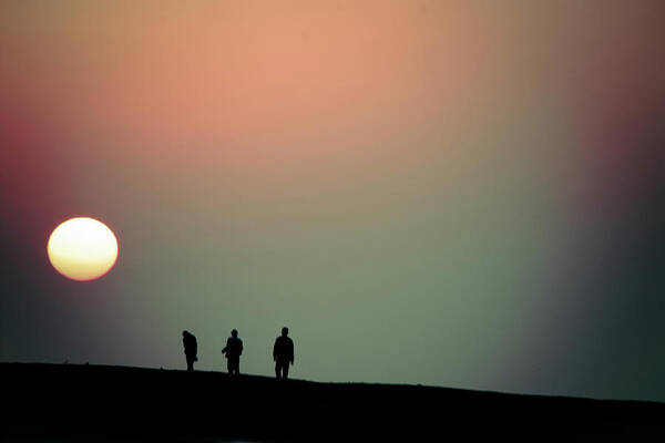 Taiwan Poster featuring the photograph Sunset And The Three Men by Sen Lin Photography