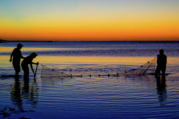 Sunset Poster featuring the photograph Sunset Seining on Copano Bay by Adam Reinhart