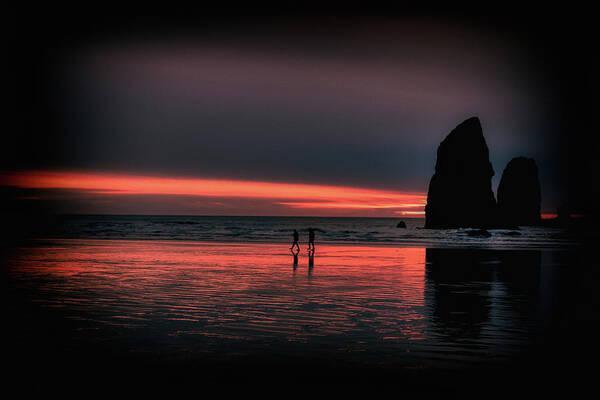 Cannon Beach Poster featuring the photograph Sunset Stroll On The Beach by Mountain Dreams