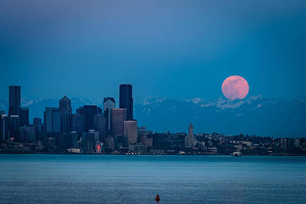 #seattle Poster featuring the photograph Supermoon by Paige Huang