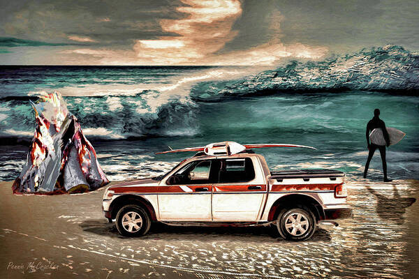 Surf Poster featuring the digital art Surfing at Sundown by Pennie McCracken
