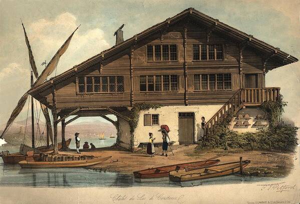 1880-1889 Poster featuring the digital art Swiss Chalet by Hulton Archive