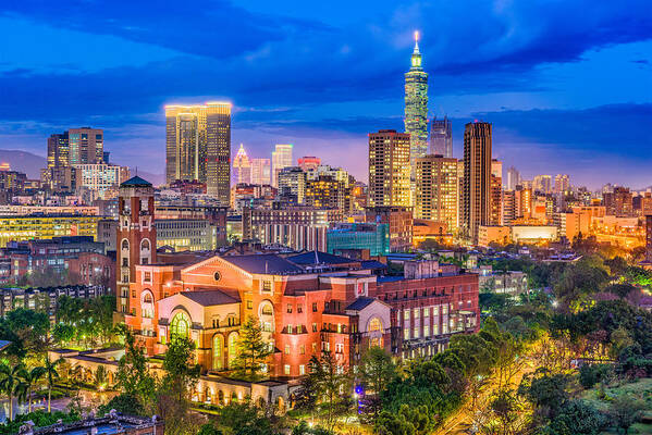 Landscape Poster featuring the photograph Taipei, Taiwan Skyline At Twilight by Sean Pavone