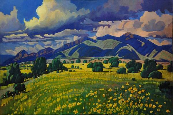Taos Poster featuring the painting Taos Yellow Flowers by Art West