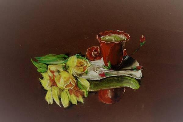 Tea Cup Poster featuring the painting Tea cup with flowers. by Khalid Saeed