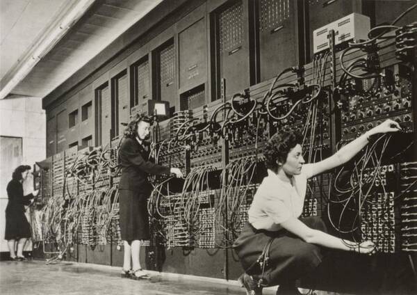 1940s Poster featuring the photograph Technicians Connecting Wires Of Eniac by Science Source