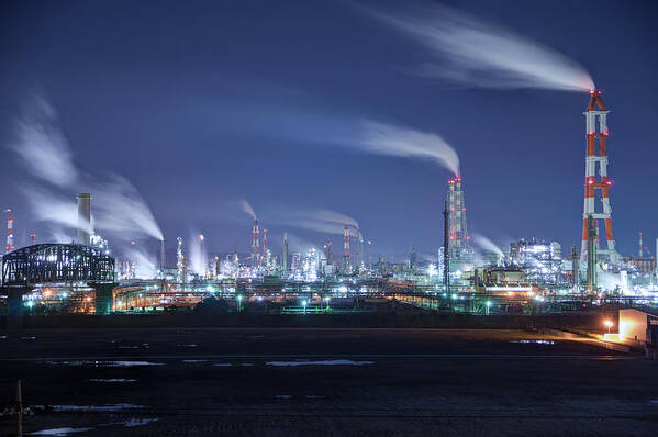 Night Poster featuring the photograph Techno-scape?smokes? by Tomoshi Hara