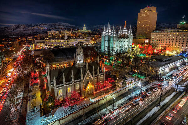 Salt Lake City Poster featuring the photograph Temple Square Lights by Michael Ash