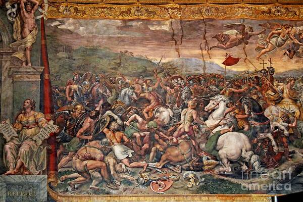 Angel Poster featuring the painting The Battle Of Milvian Bridge In The Room Of Constantine, 1517-24 by Giulio Romano
