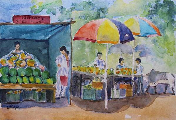 Fruit Poster featuring the painting The fruit market 1 by Geeta Yerra