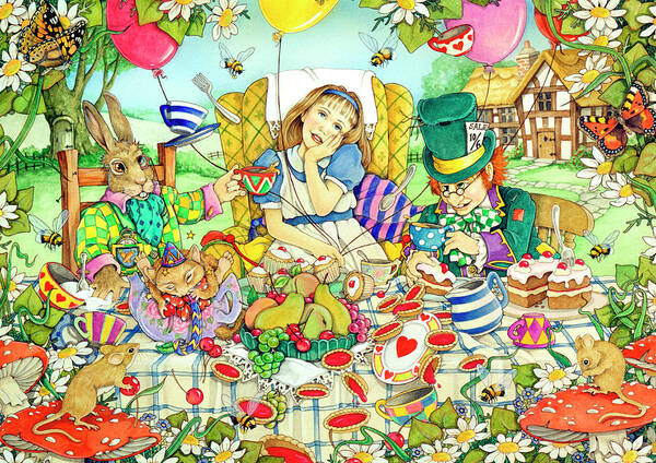 The Mad Tea Party Poster featuring the painting The Mad Tea Party by Linda Ravenscroft