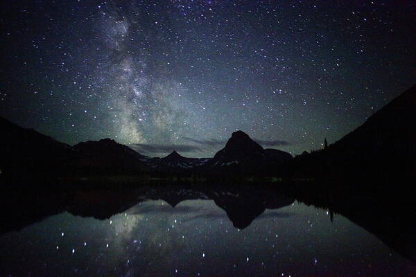 Scenics Poster featuring the photograph The Milky Way Reflecting At Glacier Np by Jonkman Photography